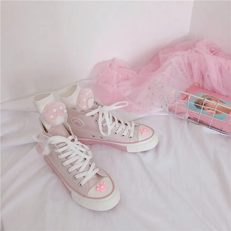 Advbridge Japanese pink meow girl cute high-top fantasy canvas shoes sweet lolita shoes tea party kawaii princess kawaii shoes vintage