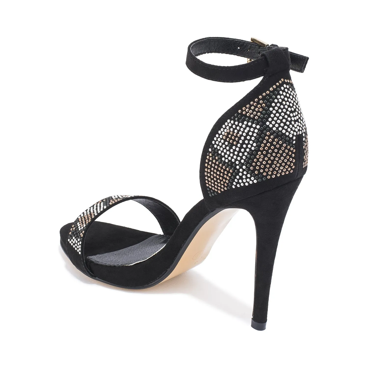 Black Embelished Detail Stiletto Sandal