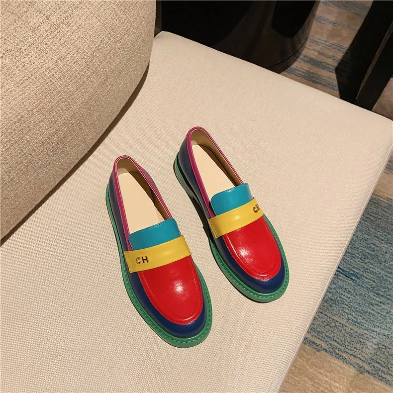 Colorful Chic Round Toe Slip-On Brogues