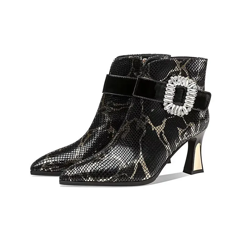 Exotic Serpent-Printed Chic High Heeled Boots