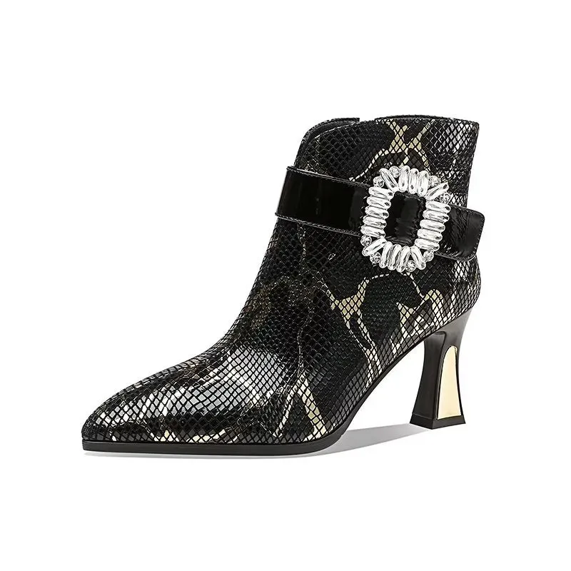 Exotic Serpent-Printed Chic High Heeled Boots