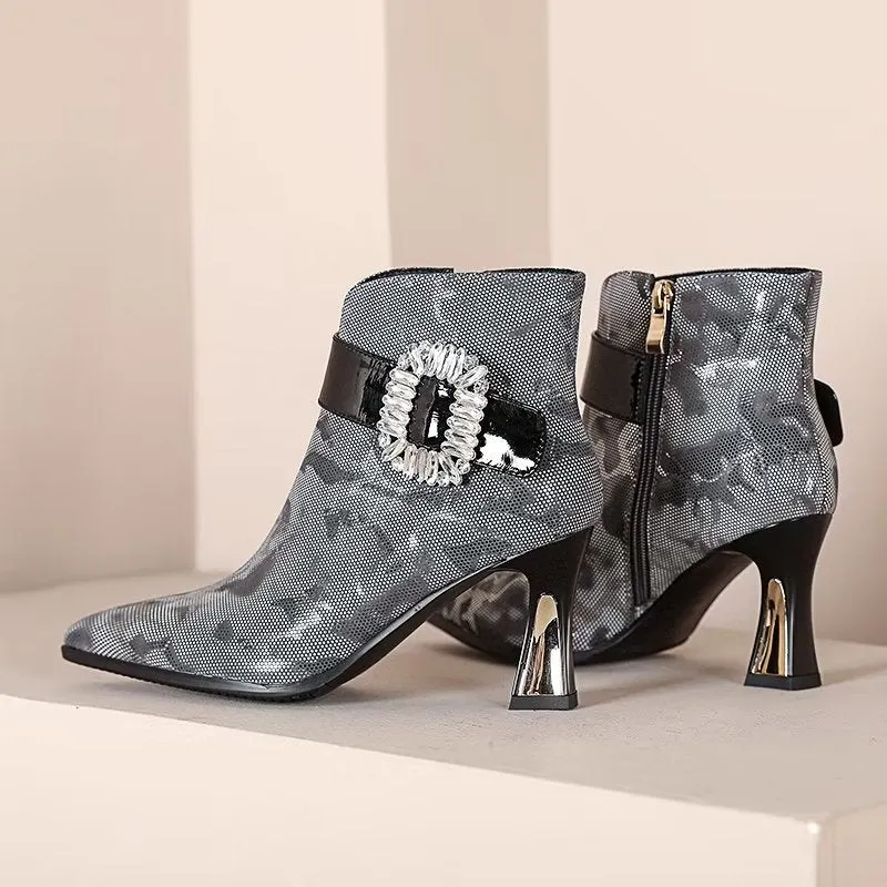 Exotic Serpent-Printed Chic High Heeled Boots