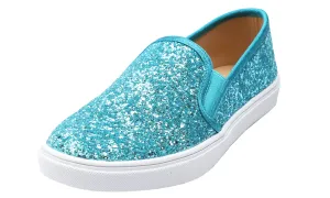 Feversole Women's Glitter Turquoise Slip On Sneaker Casual Flat Loafers