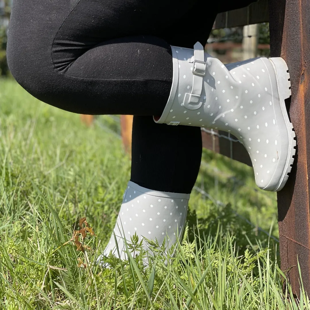 Half Height Rain Boots - Gray with White Spots - Wide Foot & Ankle