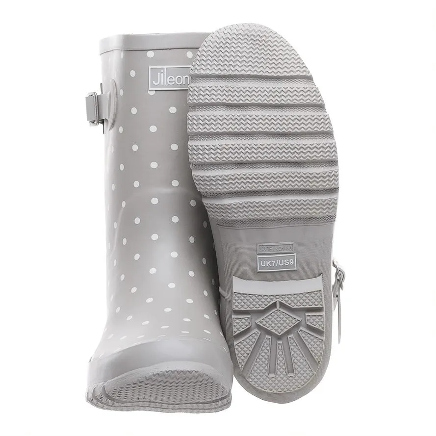 Half Height Rain Boots - Gray with White Spots - Wide Foot & Ankle