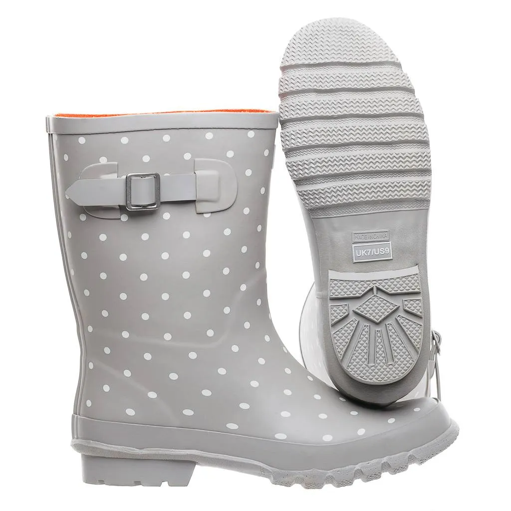 Half Height Rain Boots - Gray with White Spots - Wide Foot & Ankle