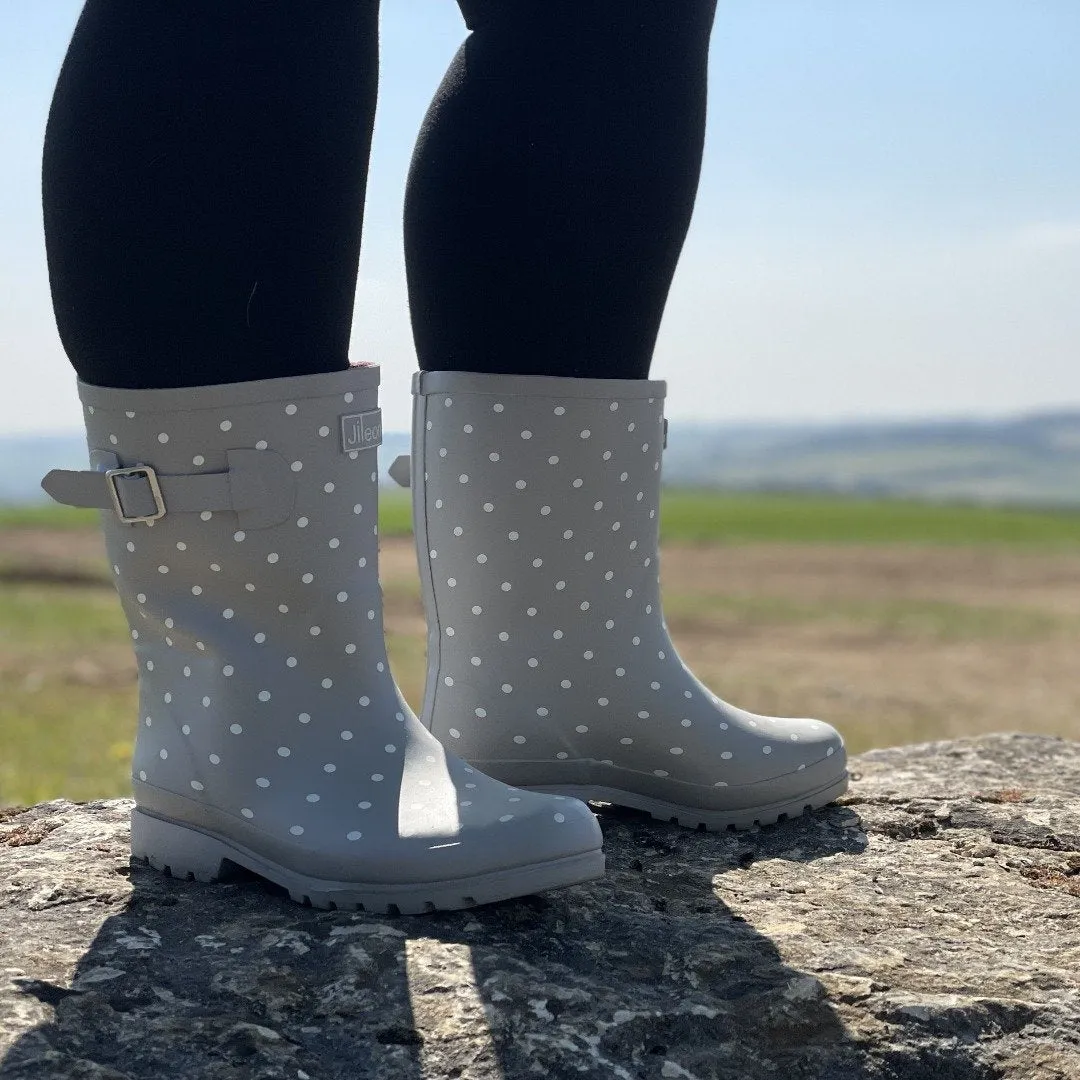 Half Height Rain Boots - Gray with White Spots - Wide Foot & Ankle