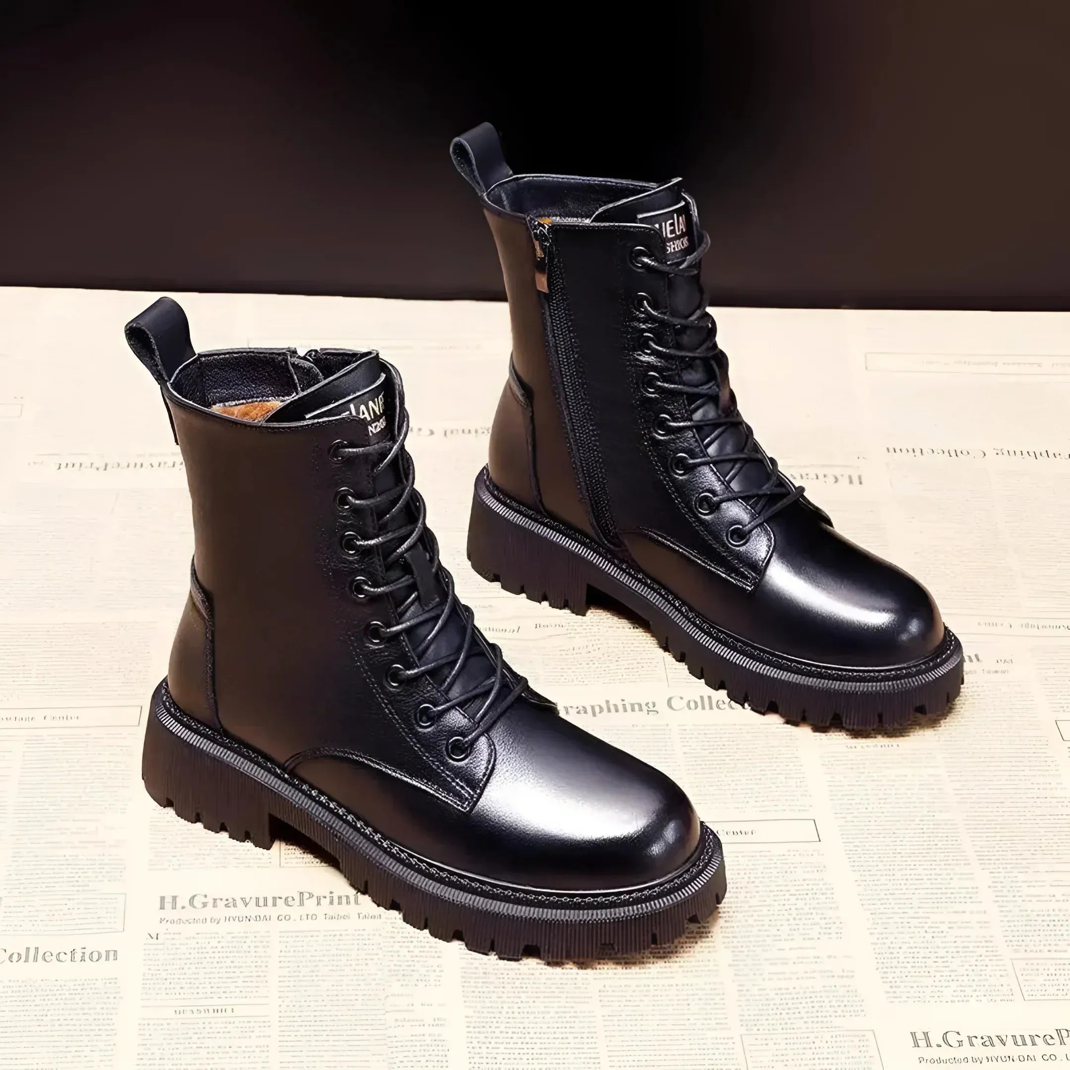 Helga™ | Timeless black leather winter boots for style and warmth