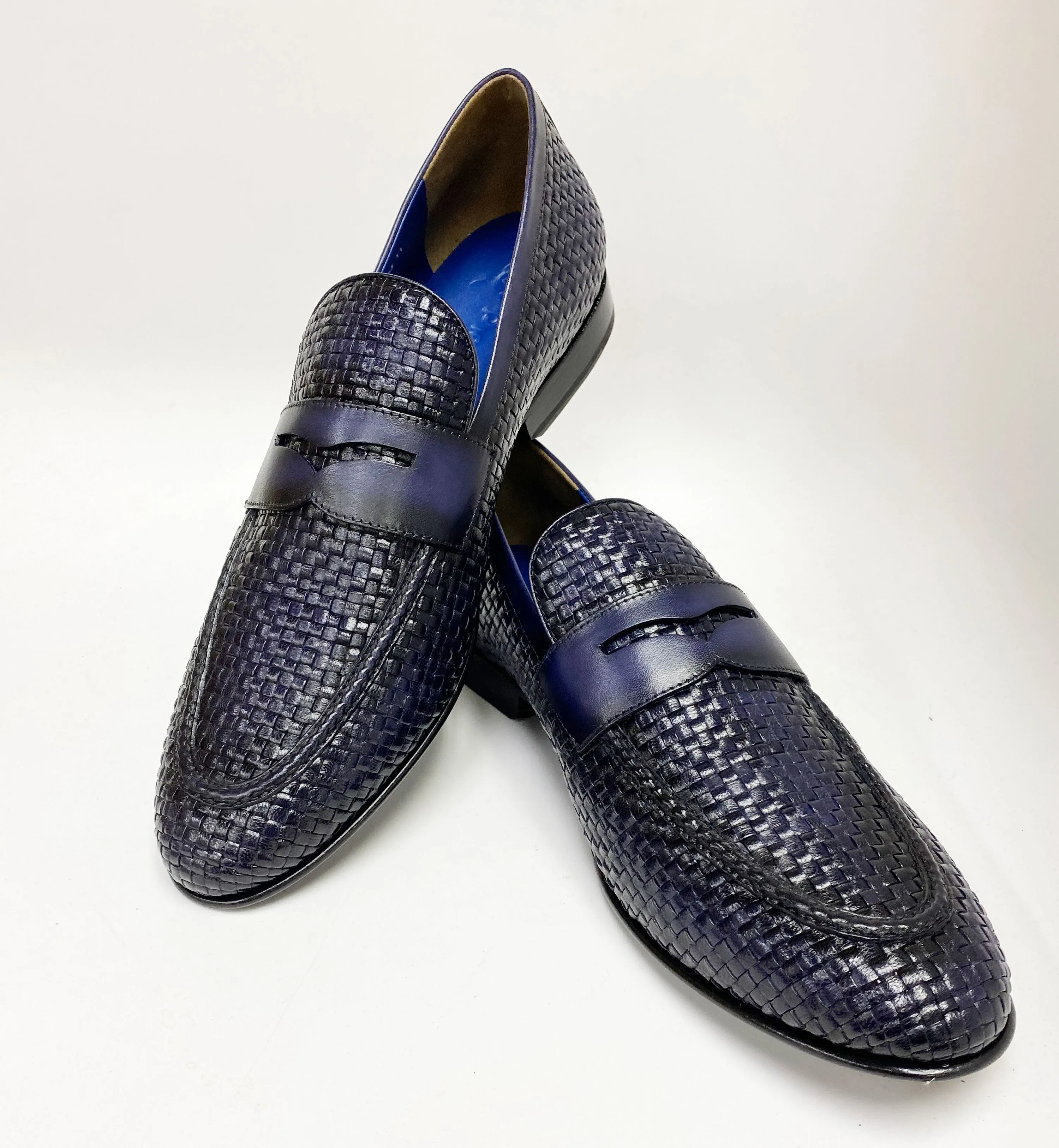 Jean Pierre Woven Calfskin Penny Loafer Navy