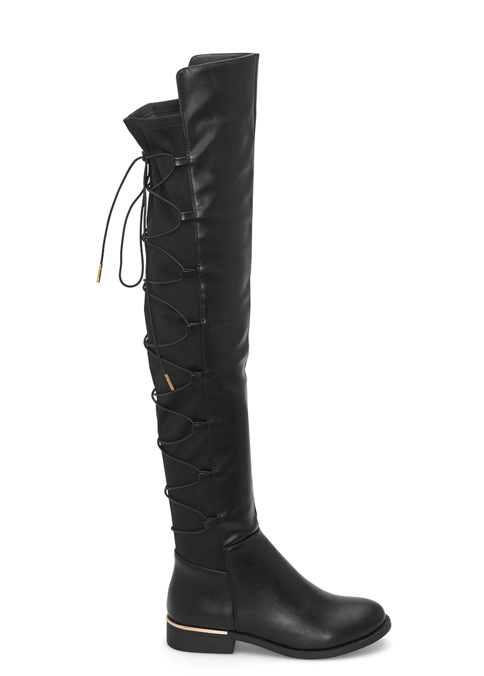 Lace-Up Back Detail Boots - Black