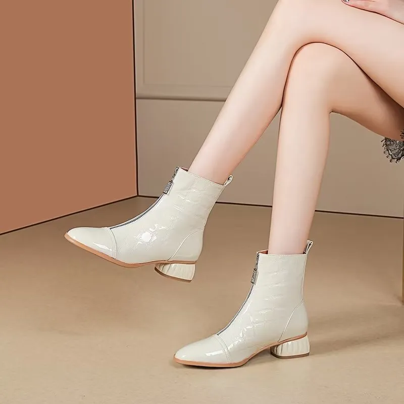 LuxeLeather Exotic-Embossed Fashion Ankle Boots