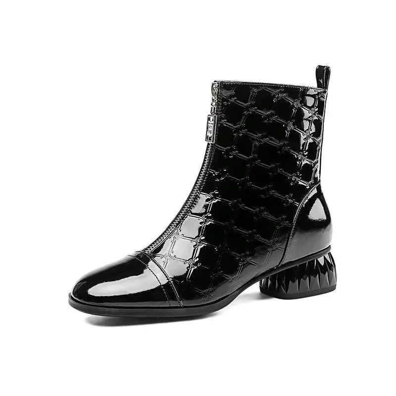 LuxeLeather Exotic-Embossed Fashion Ankle Boots