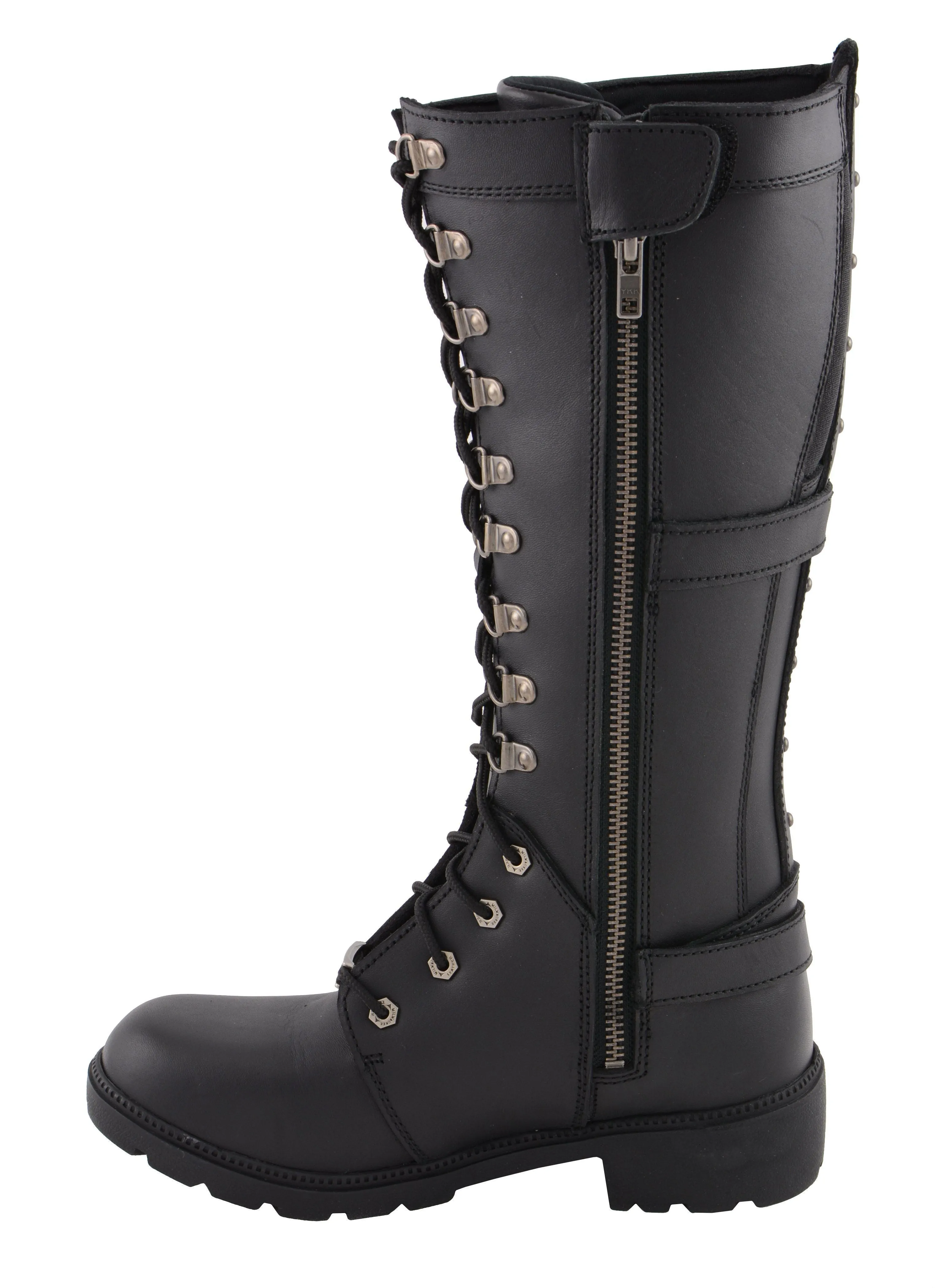 Milwaukee Leather MBL9380 Women's Black 'Jane' 15-inch Leather Combat Style Harness Motorcycle Boots