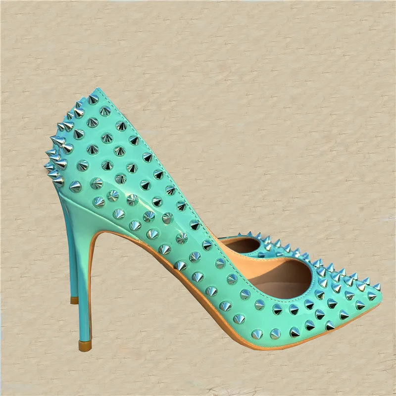 Rivet Embellished Tangerine Stiletto Pumps – 10cm High Heels for Women