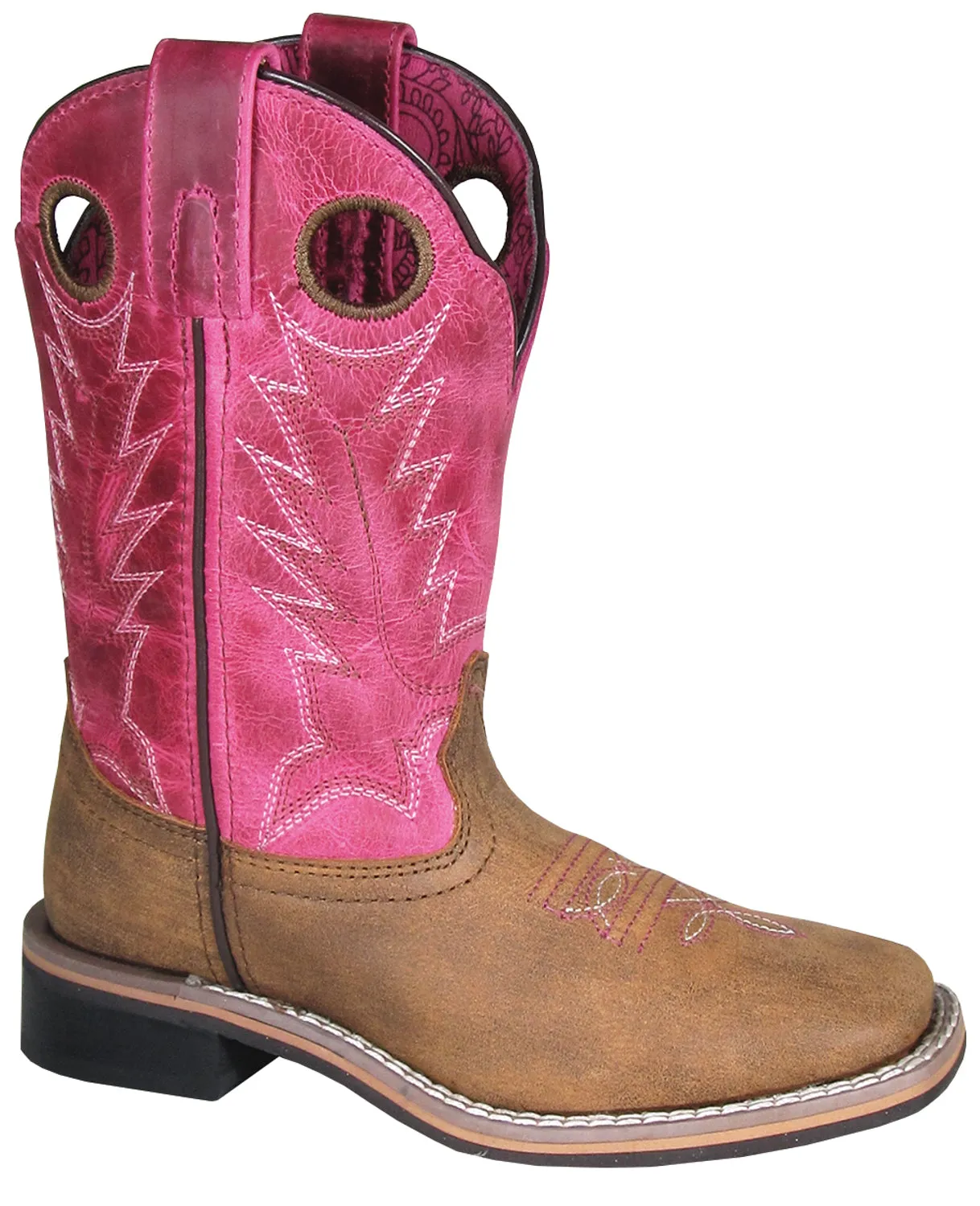 Smoky Mountain Childrens Girls Tracie Brown/Pink Leather Cowboy Boots