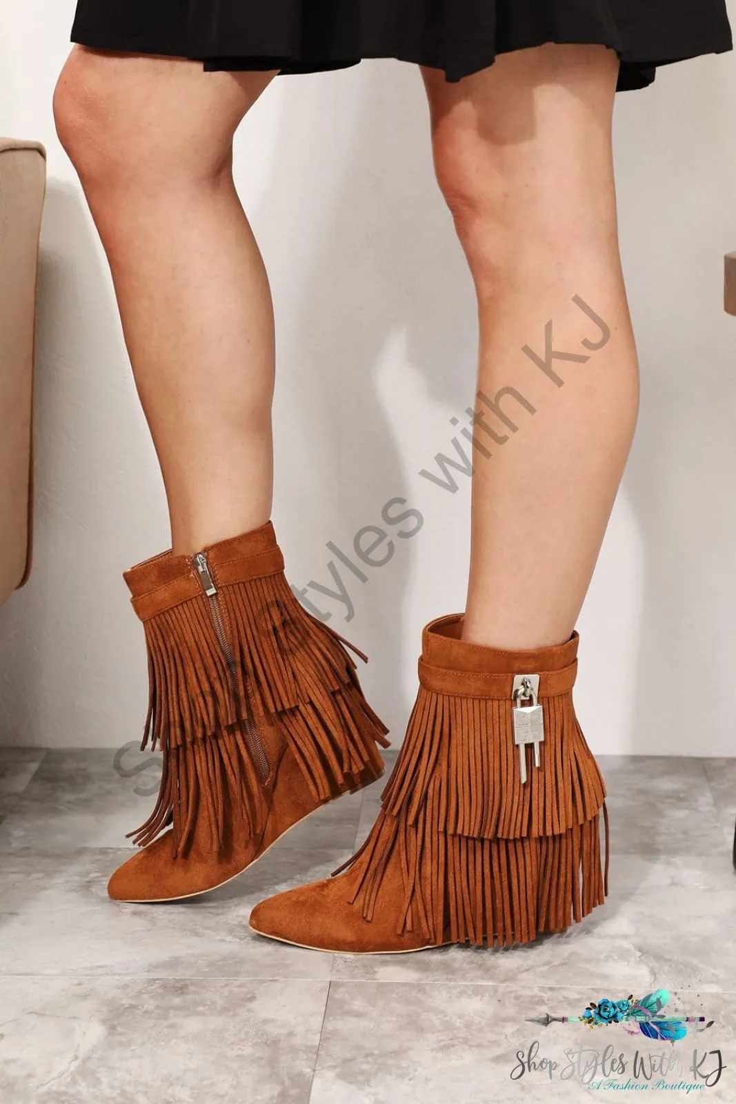 Tassel Wedge Heel Ankle Booties