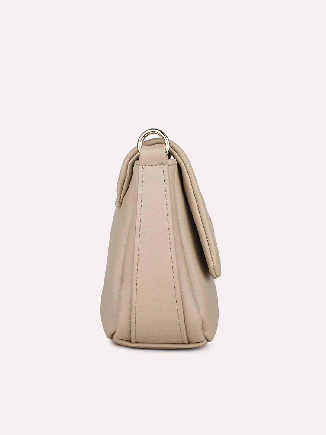 Women Beige Solid Structured Shoulder Bag