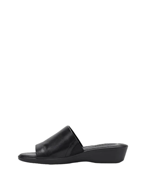 Womens Hush Puppies Coco Slip On Leather Black Wedges Sandals